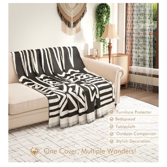 Nestly Moly Boho Farmhouse Couch Cover 71''x118'', 1 pc Washable Sofa Cover - Picture 5 of 9